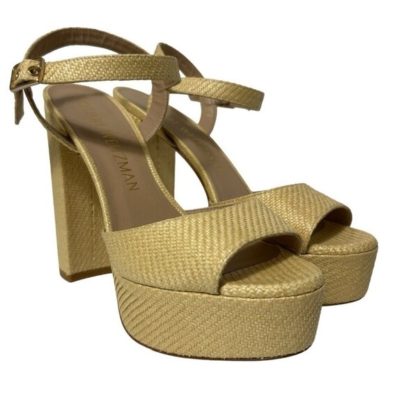 Stuart Weitzman Ryder 95 Platform Sandal Wheat Tan Textured Rafia Size 8.5 New - Picture 8 of 15